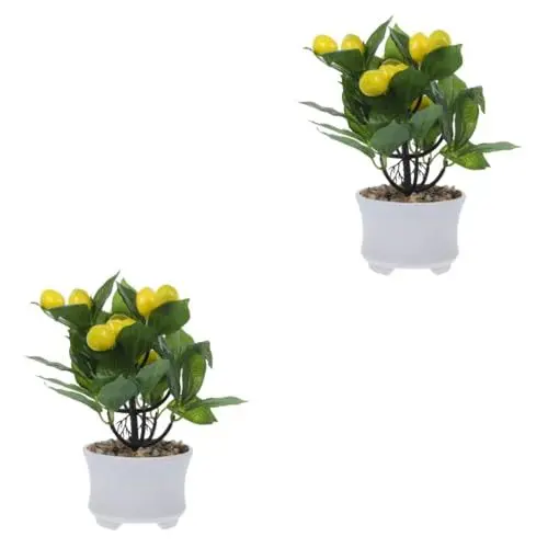 Produktbild: Cabilock 2St Kleiner Zitronenbonsai kleine gefälschte Pflanze Mini-Topfpflanzen künstlich Zitronendekor Artificial Tree kunstpflanze falsche Pflanzenornamente Simulation Zitronenbaum Schaum