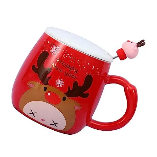 Produktbild: Cabilock 2 Stk Weihnachtsbecher aus Keramik the office mug kaffeekännchen glühweingläser the safe cup weinachtsbecher Kessel Wasser Opa Frühstückstasse Milchbecher mit Deckellöffel rot