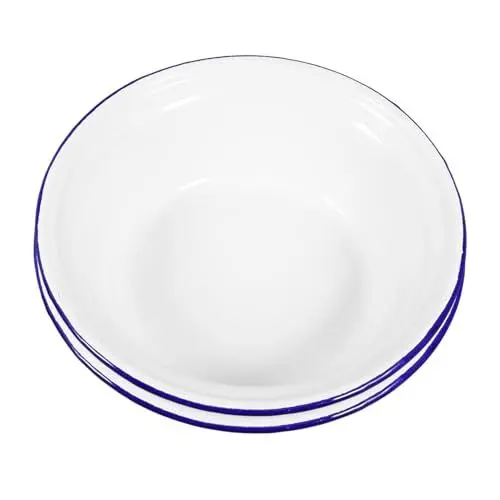 Produktbild: Cabilock 2 Stück Enamel Soup Bowl Weiße Tiefe Schalen aus Emaille Vielseitig für Suppen Reis Nudeln Leicht zu Reinigen Stilvolle Servierschalen für Dekoration