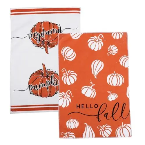 Produktbild: Cabilock 2 Stück Herbst Kürbis Küchendekor Geschirrtücher Handtücher Putzlappen Tischdekoration Küchenhandtücher Thanksgiving Küchentücher Besteck Waschlappen Wohnaccessoires