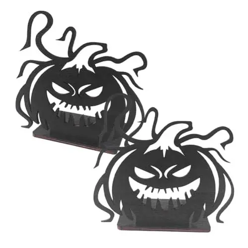 Produktbild: Cabilock Halloween-kürbis-teelichthalter Schwarz 2 Stück Holzhandwerk Für Heimdekoration Partys