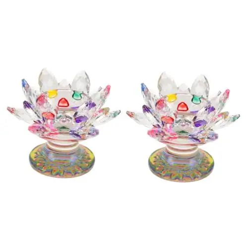 Produktbild: Cabilock 2 Stück Kristall Kerzenhalter Buddhistische Kerzenbasis Lotus Kerzenhalter Lotus Kerzenhalter Religiöser Kerzenständer Tischdekoration Buddhistische Lotus Figur Teelichter