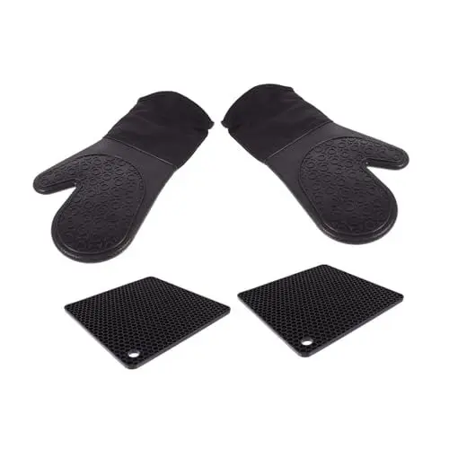 Produktbild: Cabilock Kochhandschuhe Topflappen Set 2 Pcs Silikon Ofenhandschuhe Mit Wärmedämmmatten Für Die Familie