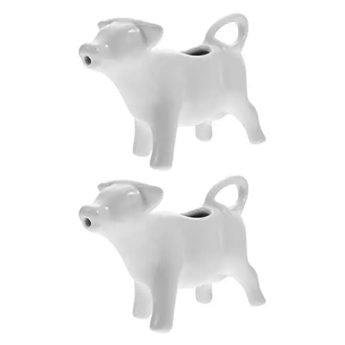 Produktbild: Cabilock 2 Stücke Milchkännchen Porzellan Kuh Figur Milchkanne Milchkrug Sahnekännchen Soßenkanne Sauciere Milchgießer Dip Schalen Milch Aufschäumen Tasse für Kaffee Cappuccinos Latte 40ML