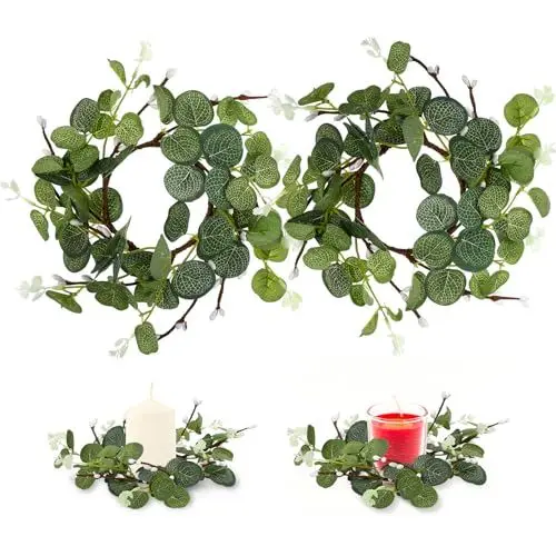 Produktbild: Cabilock 2 Stücke Ostern Kerzenringe Eukalyptus Kerzenkranz Frühlingskranz Osterkranz Kerzen Kranz Ringe Kerzenhalter Osterdeko für Stumpenkerzen Stabkerzen Frühling Landhaus Deko