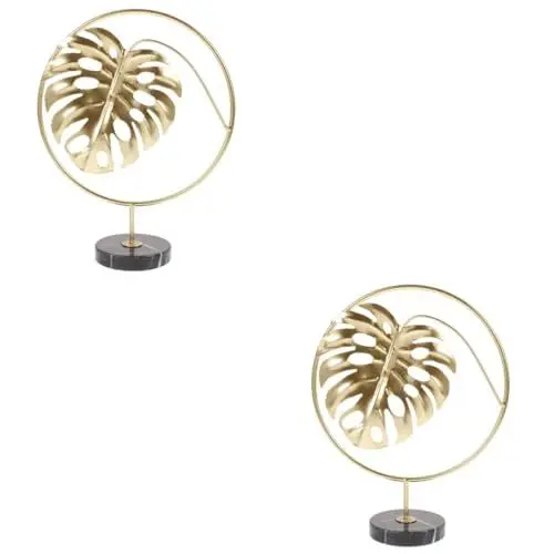 Produktbild: Cabilock 2st Marmorhandwerk Figur Aus Blattgold Monstera-Blatt-Figur Palmblatt Schwarzes Regal Schreibtischaufsatz Blattskulptur Aus Eisen Marmordekor Goldrand Büro Metall Esstisch