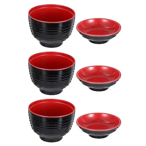 Produktbild: Cabilock 3Pcs Miso Suppe Schüssel mit Deckel Japanischen Reis Schüssel Melamin Nudel Schalen Ramen Schüssel für Snack Muttern Candy Obst Miso Suppe