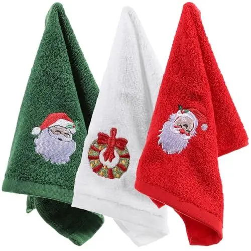 Produktbild: 3Pcs Weihnachtshandtuch Dekorative Geschirrtücher Bestickte Urlaub Badetuch Gesichtstuch Geschirrtücher Partybevorzugung Geschenk für Badezimmer Küche (Rot Grün Weiß)