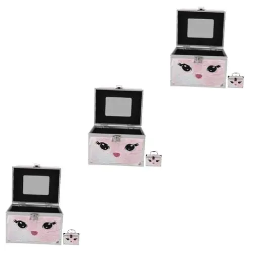 Produktbild: Cabilock 3St Bären-Make-up-Box aus Aluminium kleiner Zugkoffer Werkzeugkoffer Großer Kosmetikkoffer Schminkkoffer mit Griff Tragetasche mit Werkzeuggriff Werkzeugkasten