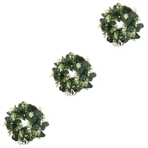 Produktbild: Cabilock 3St Eukalyptus-Blatt Girlande Eukalyptus-Kranz-Anhänger grüner Kerzenring Hochzeitsdekoration Partydekoration Herbstdeko Kranz vor der Haustür kleine Kränze für Indoor-Bauernhaus
