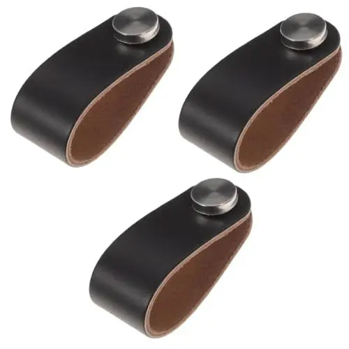 Produktbild: Cabilock 3St Ledergriff Schrank Ersatzknöpfe Ersatz Schubladengriff Schublade zieht Kommode zieht cabinet handle door handle Schrankgriff Schranktürgriffe Garderobengriffe aus Leder Black