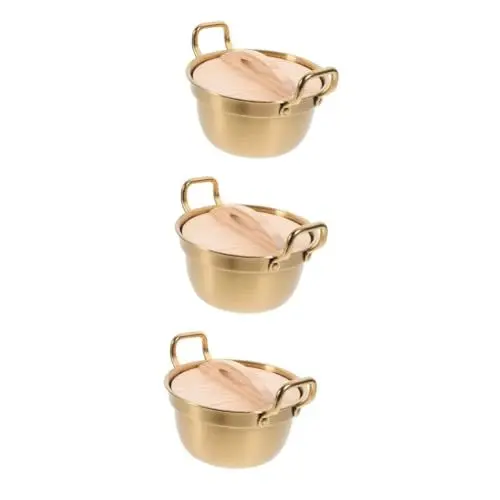Produktbild: Cabilock 3St Suppentopf Gasnudeltopf Topf Bratpfanne umrühren Pow-Wok-Töpfe Ramen-Topf Topf mit Holzdeckel Milchtöpfe Topf mit Griffen Rostfreier Stahl Golden