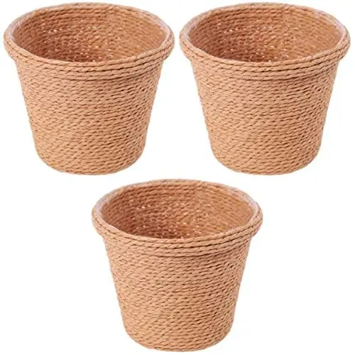 Produktbild: Cabilock 3 STK Blumentopf Aus Stroh Geflochtener Pflanzkorb Bambus Pflanztopf Aufbewahrungskörbe Aus Weidengeflecht Mit Deckel Blumenkorb Aus Rattan -algen Hängend Künstliche