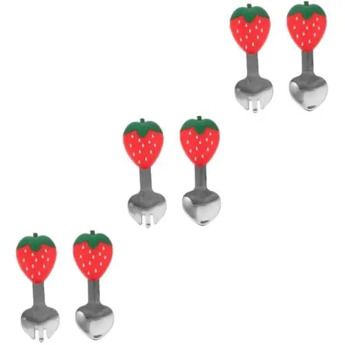 Produktbild: Cabilock 3 Sätze Kinderlöffel Und Aus Edelstahl Besteck Anzug Für Kleinkinder Kleinkind-utensil Mit Kurzem Griff Trainingslöffel Rot Haushalt Werkzeug Rostfreier Stahl Baby
