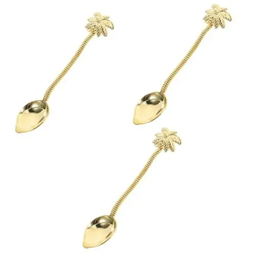 Produktbild: Cabilock 3stücke Retro Kaffeelöffel Im Tropischen Kokosnussbaum-design Goldener Dessertlöffel Für Kaffee Und Tees Kreative Kleine Rührlöffel Für Partys Und Besondere Anlässe