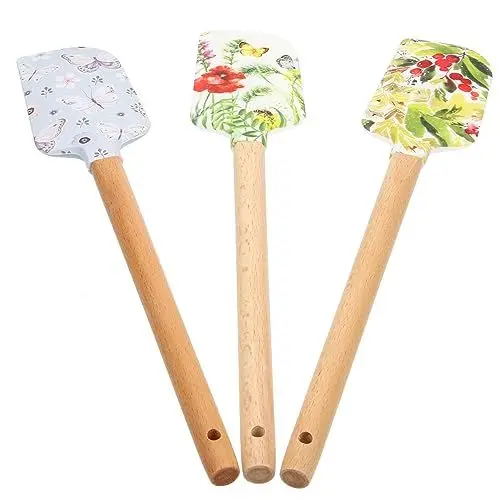 Produktbild: Cabilock 3 Stück Druckschaber Mit Holzgriff Kuchendekorationsspatel Creme Mischschaber Dessert Gewürzspatel Kuchenschaber Kochlöffel Spatel Butterschaber Gebäck