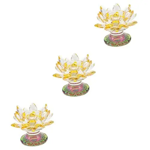 Produktbild: Cabilock 3 Stück Kristall Kerzenhalter Lotus Desktop Ornament Teelichthalter Dekorativer Tisch Kerzenhalter Religiöse Kerzenhalter Lotusblüten Kerzenhalter Buddhistischer