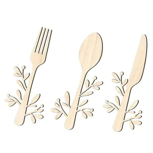 Produktbild: Cabilock 3 Stück Teiliges Set Holz Küchenornament Wanddekoration Rustikale Wandkunst für Esszimmer Kinderzimmer und Hochwertige Holzverarbeitung Langlebig und