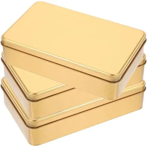 Produktbild: Cabilock 3 Stücke Metalldose Rechteckige Blechdose Mit Deckel Metallbox Leere Vorratsdose Weißblechdose Geschenkbox Metall Teedose Sparschwein Bonbon Box für Candy Cookie Tee Dose Gold