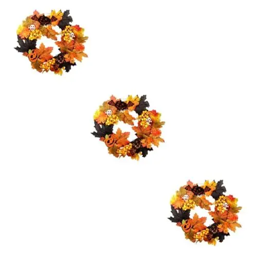 Produktbild: Cabilock 3st Kürbistür Hängt Halloween-türkranz Halloween-Kranz Outdoor-dekor Kürbis Kranz Herbstgirlande Herbstlicher Türkranz Halloween-türdekorationen Herbstlaub Kranz Hölzern