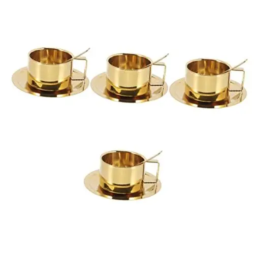 Produktbild: Cabilock 4 Sets Edelstahl-Kaffeetasse Chinesische Teetassen Goldene Kaffeetasse Milchbehälter Espresso-Kaffeetasse Türkische Kaffeetasse Teetassen Mit Deckel Cappuccino-Tasse