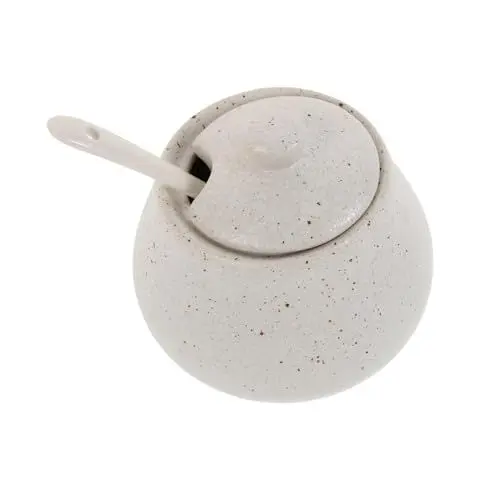 Produktbild: Cabilock 4 Sets Keramik Gewürzgläser Löffel Dekorative Gewürzbehälter Kleine Gewürzdosen Mit Löffel Kleine Gewürzschalen Keramik Gewürztopf Zuckerschüssel Mit Deckel Keramik Weiß