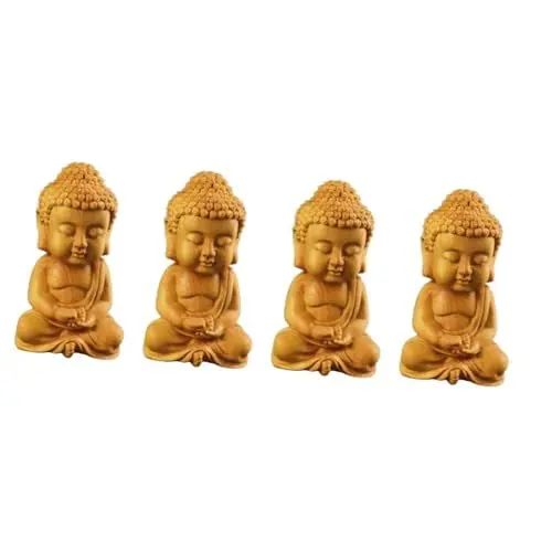 Produktbild: Cabilock Holzschnitzereien Figuren 4 Stück Buddha-Figur Outdoor-Statue Mini- Buddha-Tee-Haustier Buddha-Statue Für Zen Buddha-Statue Für Zu Hause Buddha-statuen Für Die Inneneinrichtung Mini- Hölzern