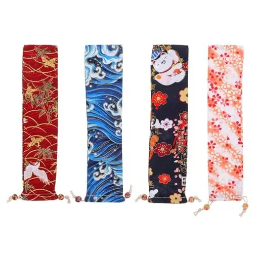 Produktbild: Cabilock 4 Stück Vintage-handfächertasche Japanischer Fächerbeutel Zum Zusammenklappen Von Handfächern Aufbewahrungshülle Mit Kordelzug Chinesischer Handfächer-staubbeutel