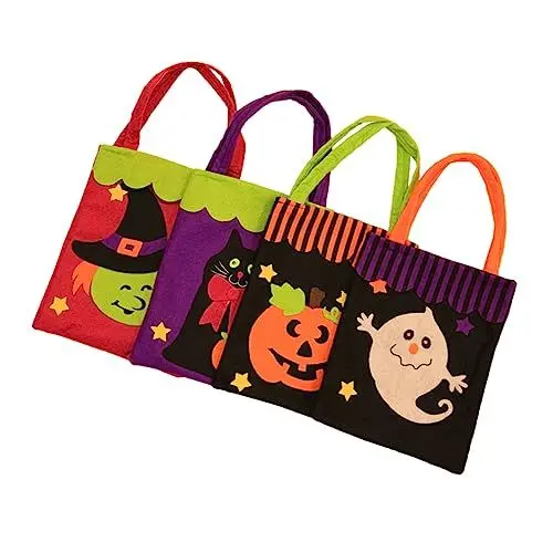 Produktbild: Cabilock 4 Stück Halloween-bonbontüten Aus Vliesstoff Lustige Muster Für Jungen Und Mädchen Wiederverwendbare Tragetasche Aufbewahrung Für Snacks Zufälliger Stil