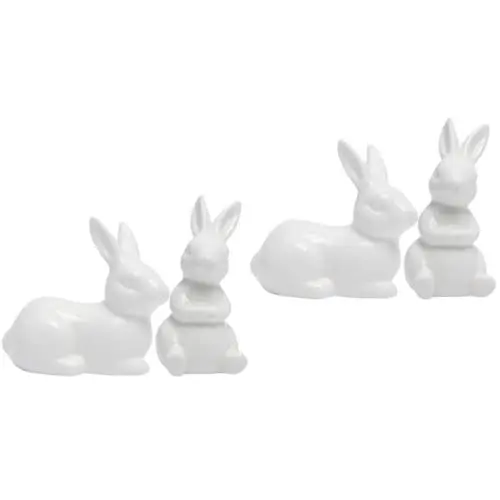 Produktbild: Cabilock 4 Stück Kaninchen Aus Keramik Miniaturtiere Miniatur-Hasen-Ornament Mini-Spielzeug Tierfigur Süße Hasenfigur Kleine Tierfiguren Osterhasenfiguren Mikrospielzeug Weiß