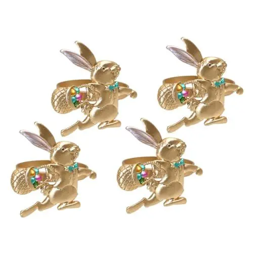 Produktbild: Cabilock Serviettenringe Aus Legierung Mit Hasenmotiv 4 Stück Serviettenhalter Mit Osterhasenmotiv Serviettenverschluss Tischdekoration Für Ostern