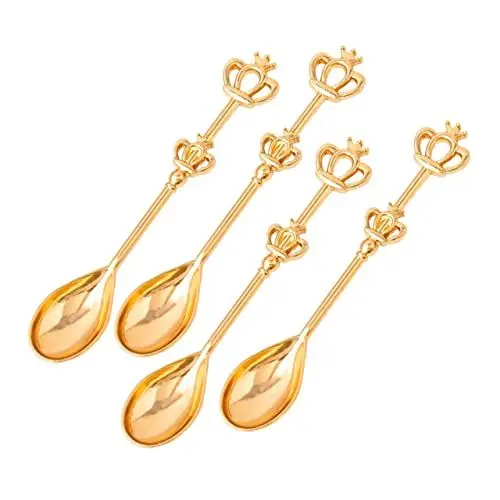 Produktbild: Cabilock 4-teiliger Kaffeelöffel Aus Edelstahl mit Goldenem Kronen-design für Babyparty Tee Espresso Dessert