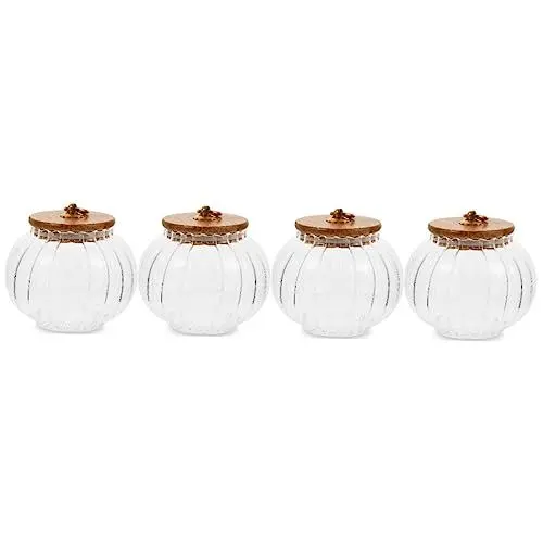 Produktbild: Cabilock 4 Stück Kürbis Glas Glasgefäße Mit Deckel Kürbis-keksdose Halloween-bonbonglas Lebensmitteldose Aus Glas Klares Kürbis-bonbonglas Flasche Hohes Borosilikat Legierung Zuckerschüssel