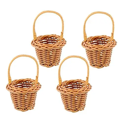 Produktbild: Cabilock 4 Stück Mikro Landschaft Blumen Korb Campingspielzeug Für Kinder Mini-gartenzubehör Miniatur-accessoire Miniatur-korb Anlage Dekorativer Korb Natürliche Rebe & Pp. Rattanimitat