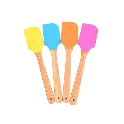 Produktbild: Cabilock 4er-pack Antihaftbeschichteter Kuchenschaber Aus Silikon Mit Holzgriff Multifunktionales Backwerkzeug Zum Backen Von Gebäck