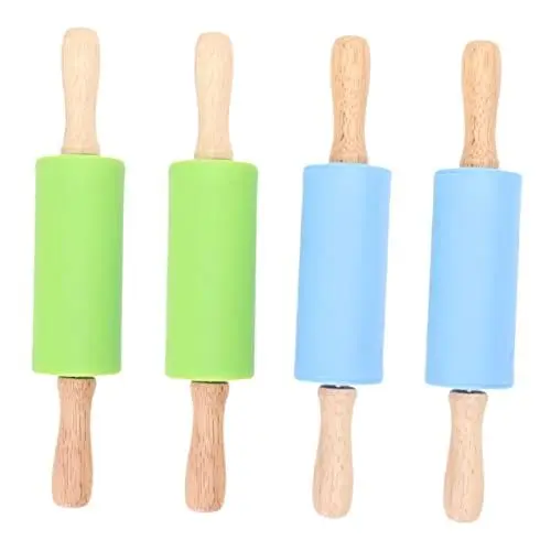 Produktbild: Cabilock Holz Silikon Rolling Sticks 4 Stücke Backen Rollen für Hausgemachte Pizza Cookies