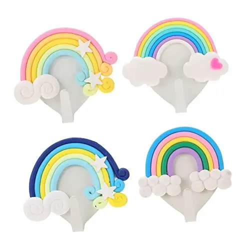 Produktbild: Cabilock 4 Stück Regenbogen-herz-haken Kleiderhaken in Regenbogenfarben Haken Für Schlüsselhalter Süße Wandhaken Kleiderhaken Für Die Wand Herz Wandaufhänger Löffel Multifunktion Eisen Kind