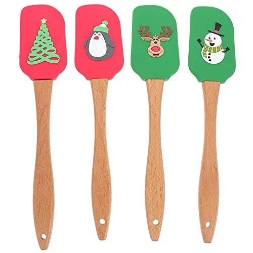 Produktbild: Cabilock 4 Stück Silikoncremespatel Weihnachtsschneemannspatel Flexibler Backschaber Grillspachtel Weihnachten Butter Spachtel Urlaub Silikon Spachtel Bürste Werkzeuge Machen Gebäck Holz