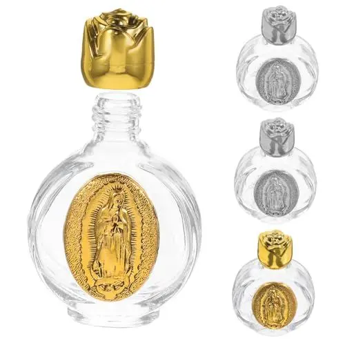 Produktbild: Cabilock 4 Stück Wasserflasche Rosenwasser Flasche edle Glasflasche glasbehälter heiliges wasser taufgeschenk Spender für ätherische Öle ätherische Ölbehälter Glasgeprägte Flaschen