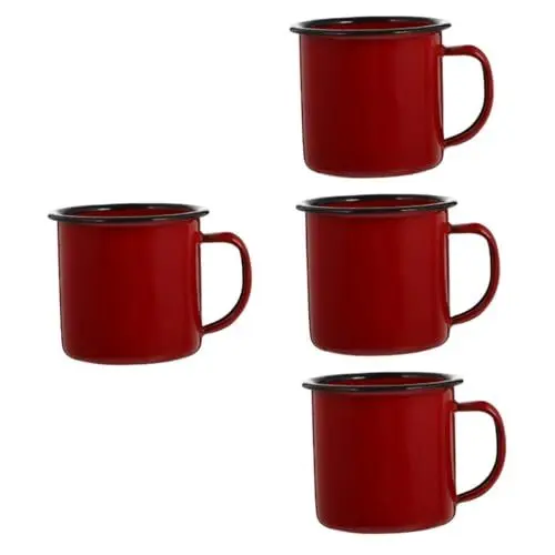 Produktbild: Emaille Tasse 4er-Set, Mehrweg Kaffee Tee Trinkbecher, Kaffeetassen Teetassen ideal für Zuhause/Büro/Reisen/Camping rot