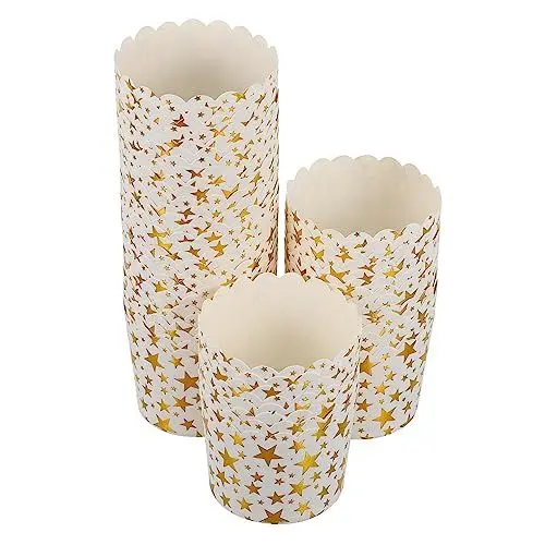 Produktbild: Cabilock 50 Stücke Papier Muffin Cupcake Formen Gold Backen Tassen für Desserts Jungen und Mädchen Erwachsene Partys