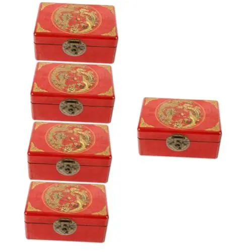 Produktbild: Cabilock 5Er-Box für Dominosteine Kartenorganizer Kartenbox Karten Organizer Zubehör für Mahjong-Spiele Mahjong-Fliesen-Tasche Aufbewahrungsbehälter Spielkartenetui MDF rot