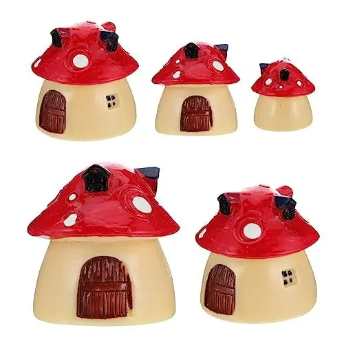 Produktbild: Cabilock 5St Mini-Pilzhaus Glasfiguren Glasbehälter für Terrarien miniaturfiguren miniaturen Figuren Ornament Harzverzierung Harzpilzhaus Schreibtisch schmücken Puppe Zubehör rot