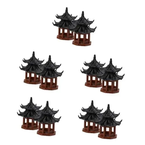 Produktbild: Cabilock 5 Sätze Pavillon-mikrolandschaft Miniaturpavillon Mikro-landschaftspavillon-Ornament Pavillon-Statue- Desktop-Ornament Gartenpavillon Tischdekoration Plastik Black 2 Stück * 5