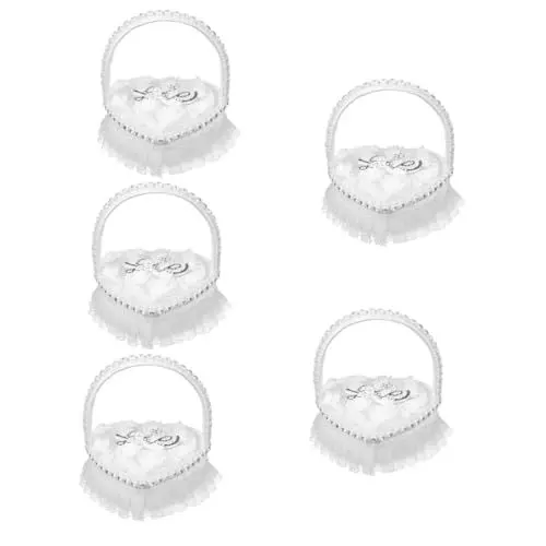 Produktbild: Cabilock 5 Stück Spitzen-Ringkissen Weißes Herzkissen Miniatur-Dekoration Verlobungsring Schmuckständer Eheringhalter Für Zeremonie Schmuckhalter Ständer Satin