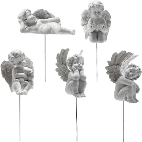 Produktbild: Cabilock 5 Stücke Miniatur Engel Figur Grabfigur Gedenkstein Harz Garten Statue Skulptur Engelchen Dekofigur Gartenfigur Balkon Grabstein Terrassen Friedhof Grab Deko Objekt