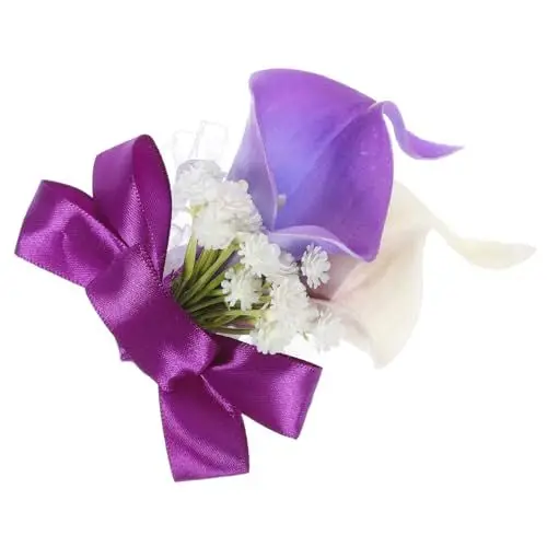 Produktbild: Cabilock 5st Handgelenk Lila Blumenstrauß Ansteckblume Aus Künstlichen Blumen Kreative Korsage Handgelenkbandagen Künstliche Blumenbündel Hochzeit Braut Plastik Violett Blumenbrosche