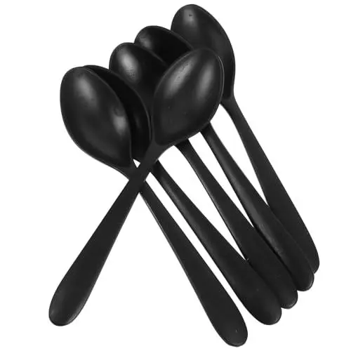 Produktbild: Cabilock 6 Stück Melamin Asiatische Suppenlöffel Melamin Reislöffel Nudelsuppenlöffel Japanischer Suppenlöffel für Küche 18cm (Schwarz)