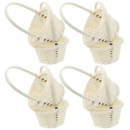 Produktbild: Cabilock 8 Stücke Körbchen Blumenkinder Mini Weidenkorb Blumenkörbe Small gewebter Korb Rattan Körbchen Mit Henkel Blumenkorb für Mini House Tischdeko Landhaus Deko - 14X9.5X9.5CM
