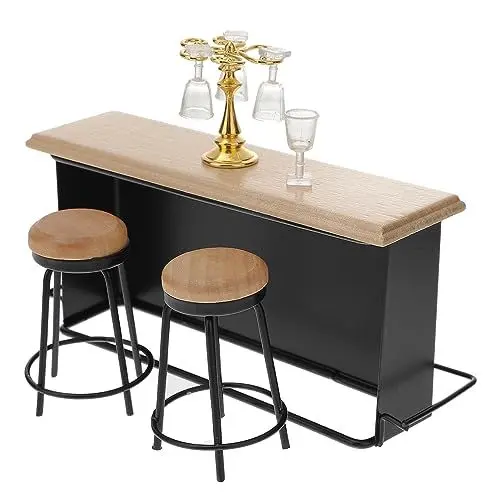 Produktbild: Cabilock 8-teiliges Set Puppenhaus-Modell Mini-bierdekoration Minibarthekenstuhl Modell Bierglas Miniatur-barthekenstuhl Mini-möbel Mini-zubehör Quadratischer Boden Holz Kind Einstellen